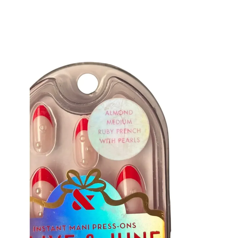 Olive & June‎ Press-on Nails-Maximalist-Ruby French With Pearls-Medium-Almond